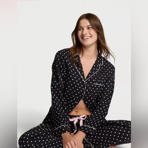 Victoria's Secret Black and Pink Polka Dot Pajama Set